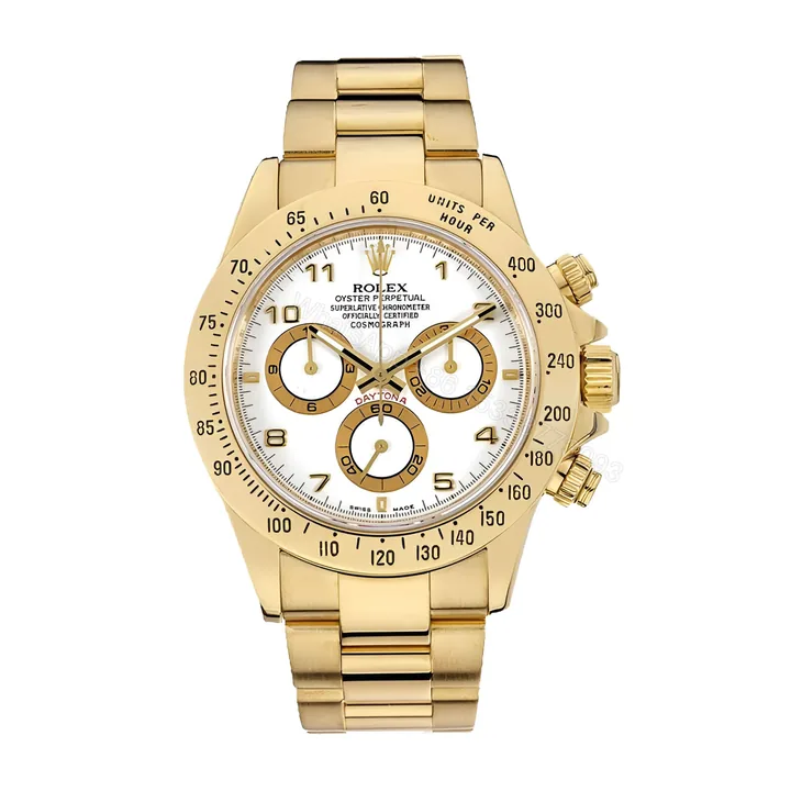 View 1 of Rolex Daytona Cosmograph 116528 Yellow Gold White Dial Oyster Replica