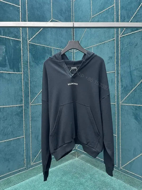 View 1 of Black Cotton Blend Hoodie | Oversized Streetwear Luxe Comfort