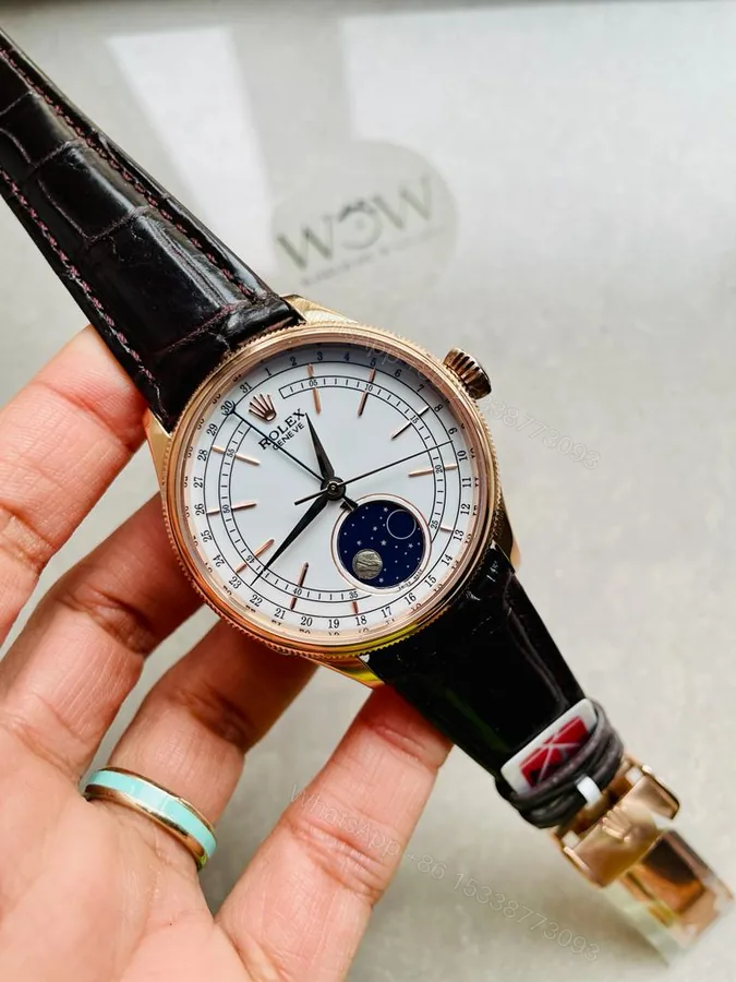 View 1 of Rolex Cellini Moonphase 50535 RG White Dial on Leather Strap Asia 3195 Mod