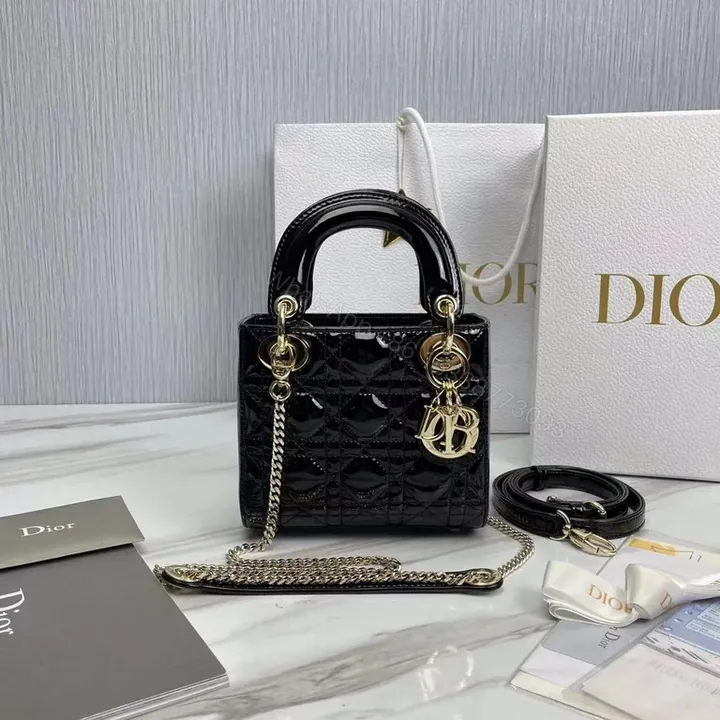View 1 of Compact Luxe Handbag: Dior-Detail, Patent, Crossbody Ready