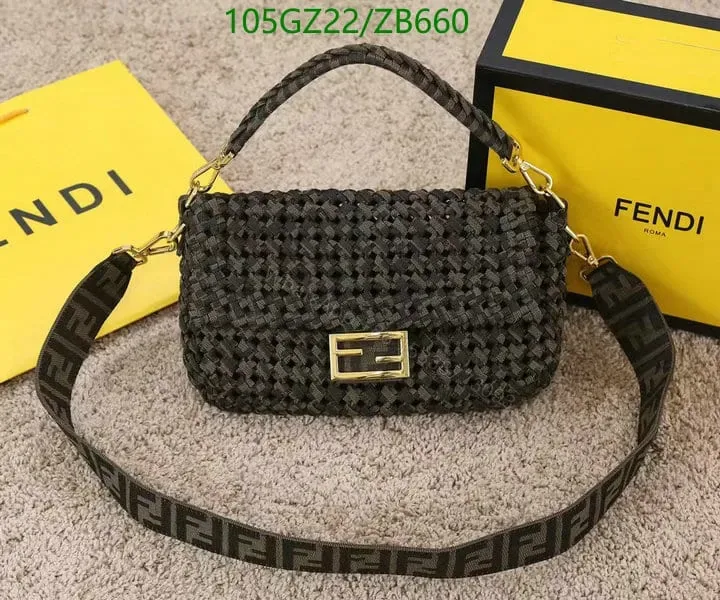 View 1 of Fendi Lookalike Baguette Bag in Coffee Fabric Interlace LZ69295
