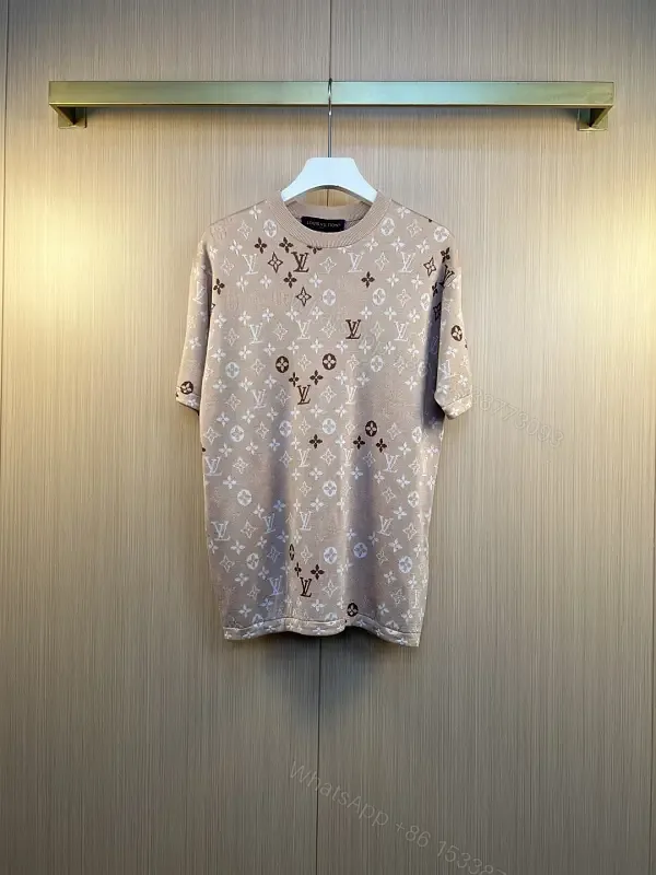 View 1 of Light Beige-Taupe LV Monogram Tee, Relaxed Fit Short Sleeve Crew
