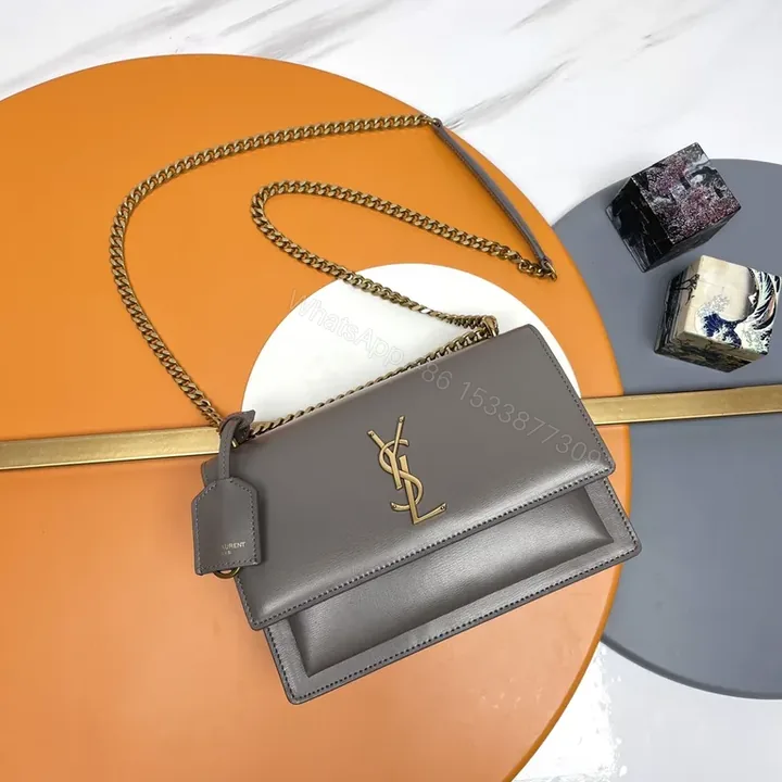View 1 of Gray Pebbled Leather Crossbody â€” Structured, YSL-Inspired, All-Day
