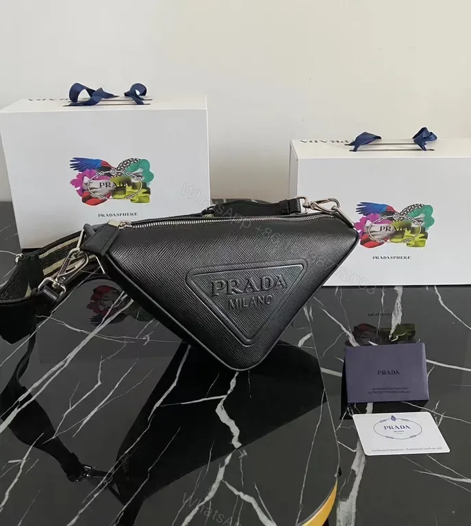 View 1 of Triangular Prada Pouch: Luxe Leather, Bold Utility Bag