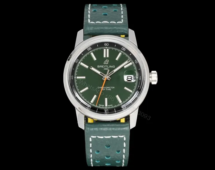 View 1 of Breitling Top Time B31 Green Replica Leather Strap 38MM Premium AB3113281A1X1