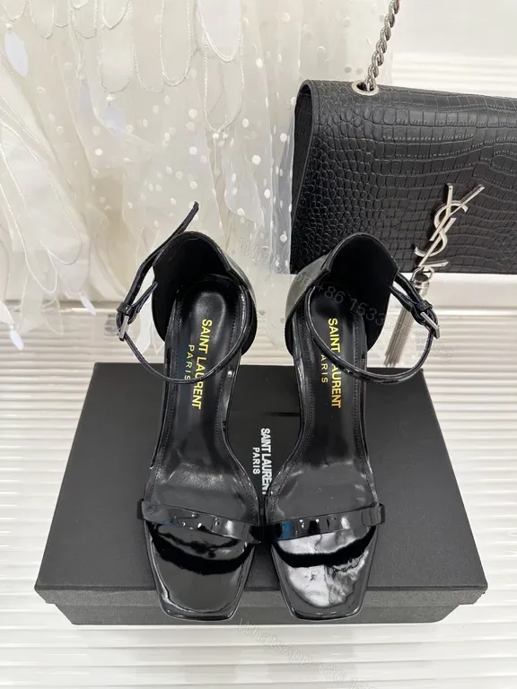 View 1 of Chic Patent-Strap Sandals Saint Laurent, Black, Open-Toe Stilettos