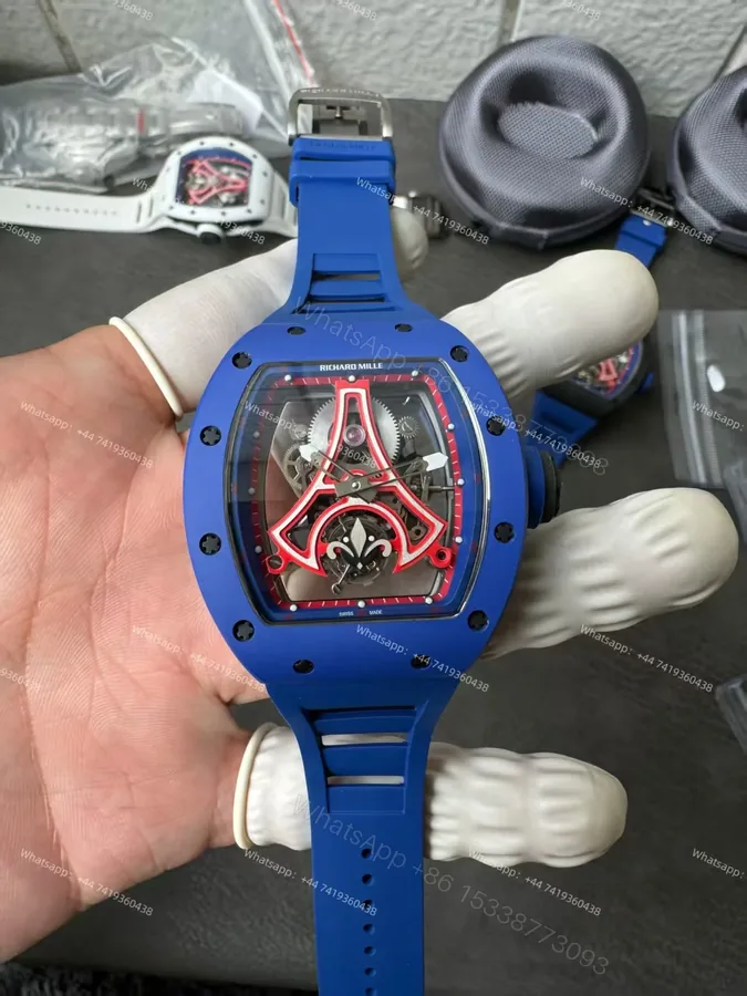 View 1 of Super Clone Richard Mille RM52-03 Blue Ceramic Paris Saint-Germain Skeleton Tourbillon 1:1 Replica Watch