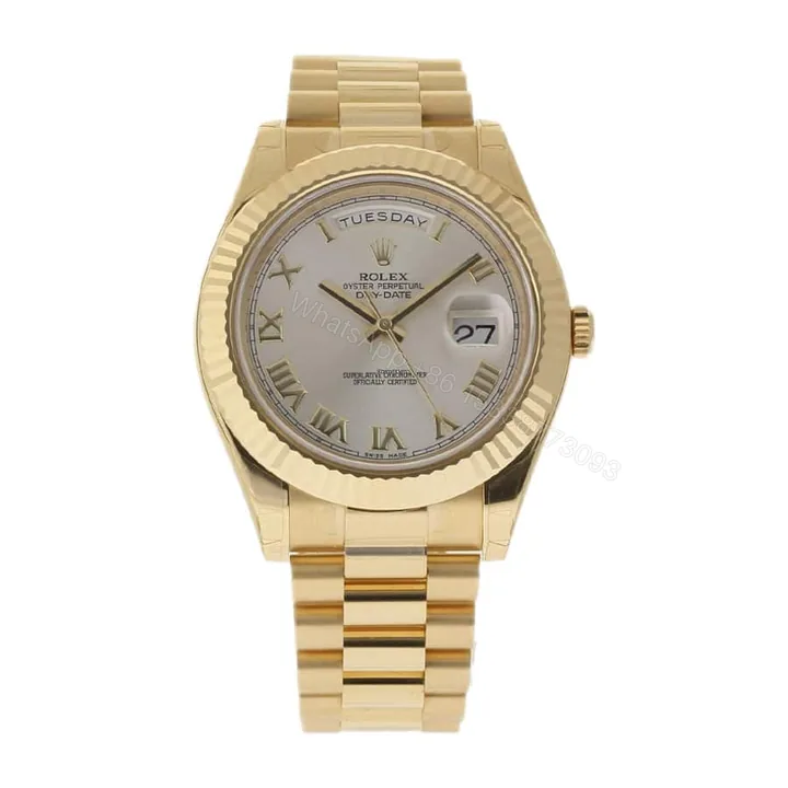 View 1 of Rolex Day-Date II 218238 Super Clone : 41mm Yellow Gold Silver White Dial