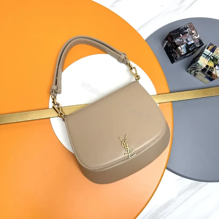 View 1 of Beige Leather-Style Shoulder Bag with Gold Hardware