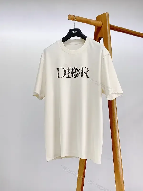 View 1 of Off-White Cream Casual Logo Tee with Bold DIOR Emblem T-shirt