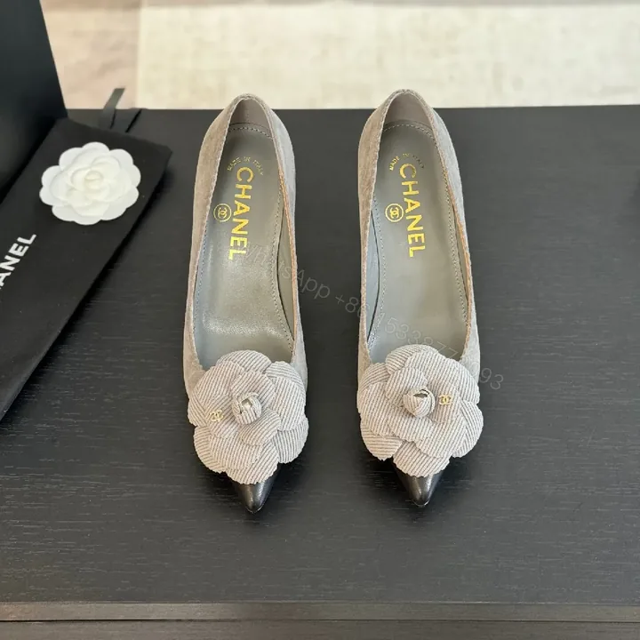 View 1 of Soft Taupe Corded-Flower Pumps with Chanel Twist Footwear