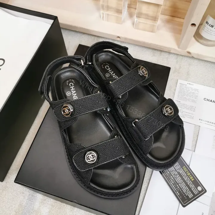 View 1 of Chic Chanel-Inspired Sandals: Luxury Comfort Black