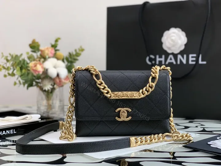 View 1 of Quilted Leather Shoulder Bag with Gold Chain
