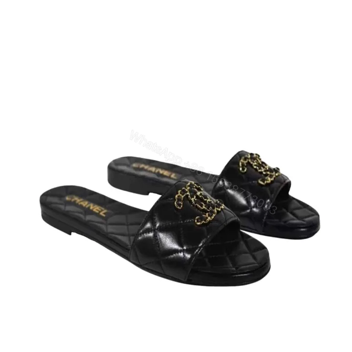 View 1 of Chanel 23P Quilted Cc Chain Mule Sandal Black