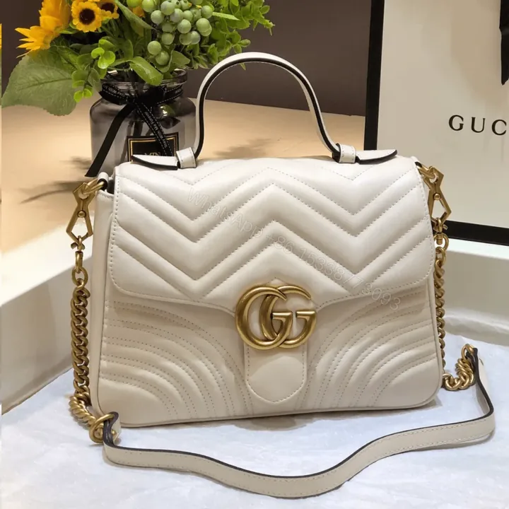 View 1 of Gucci Marmont Top Handle Rep 11 Handbag High Quality White 27cm