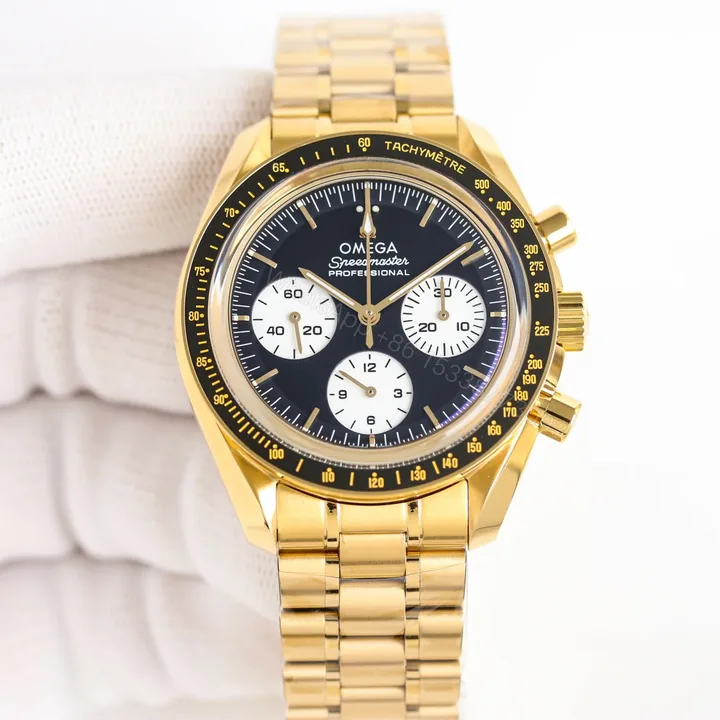 View 1 of Omega Speedmaster Gold Replica 42MM Premium Bracelet Moonwatch Edition OM-SP-GLD-BRC-42
