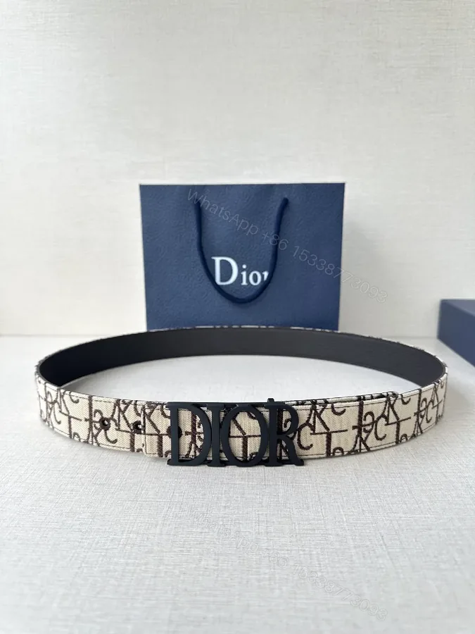View 1 of Beige Monogram Belt with Luxe Signature Print