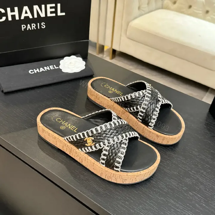 View 1 of Chic Cork-Sole Sandals with Signature Hardware