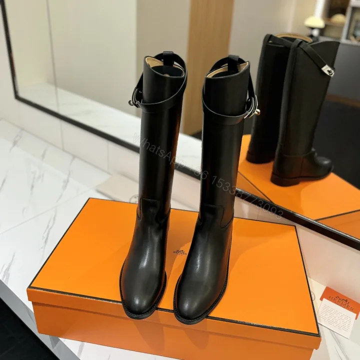 View 1 of 高仿Hermes*H042138Z01小牛皮高筒靴黑色免檢版