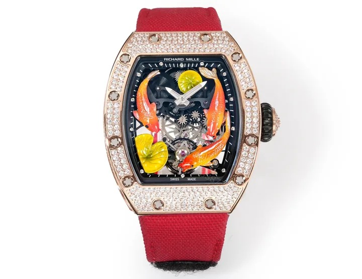 View 1 of Richard Mille RM S10 Koi Tourbillon Red Gold Diamond Red Strap Watch RMS10-KOI-RD-03