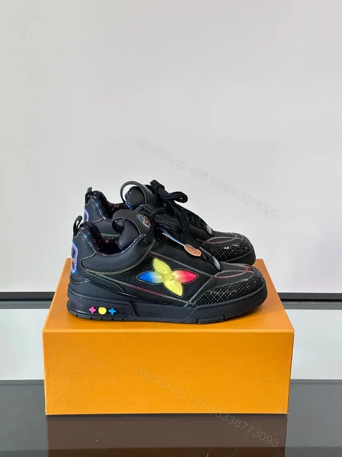 View 1 of LV Men Black Leather Colorful Accent Sneakers