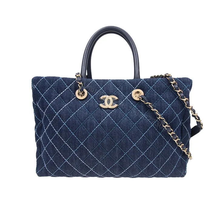 View 1 of CHANEL QUILTED LARGE COCO HANDLE SHOPPING TOTE DENIM BLUE 37CM