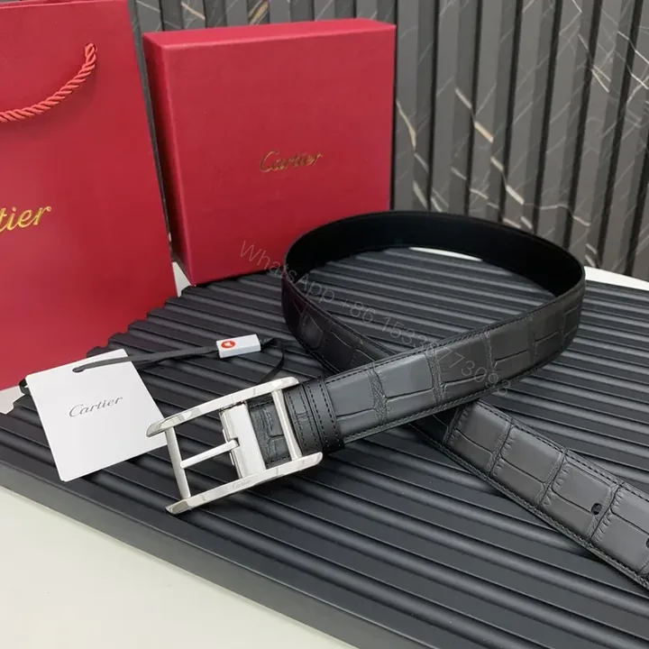 View 1 of Luxury Alligator-Effect Leather Belt with Stainless Buckle