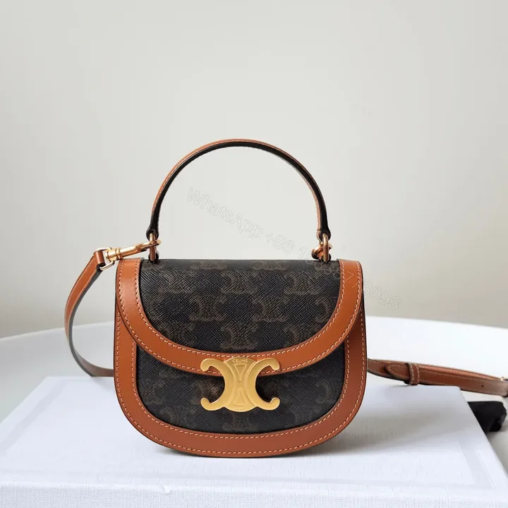 View 1 of Celine Mini Handle Replica 11 Crossbody Handbag Brown Strap 15.5x11cm