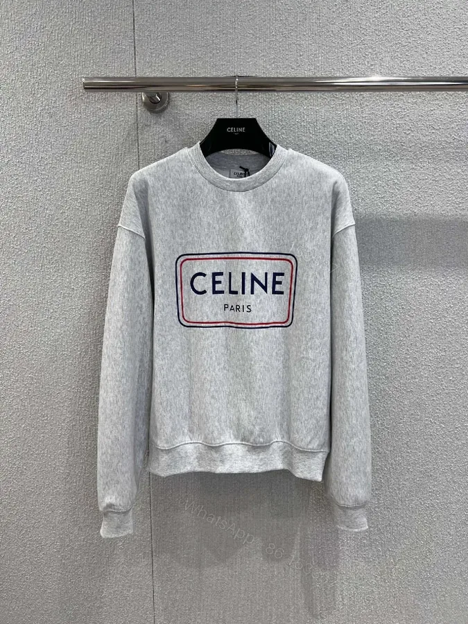 View 1 of Grey Fleece Crewneck Sweatshirt with Logo – Modern Parisian Luxury