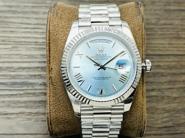 View 1 of Rolex Day-Date 40 Platinum – Fluted Ice Blue Dial Baguette Jubliee 228236-0006