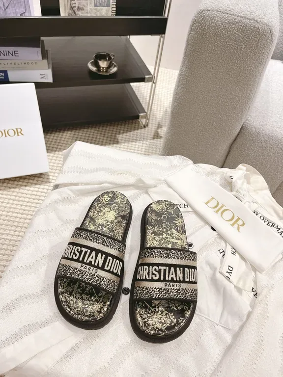 View 1 of Chic Dior-Inspired Slides: Luxe, Comfortable, Branded Footwear