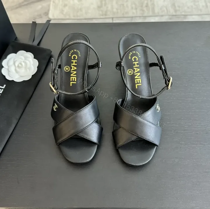 View 1 of Chanel-Inspired Black Leather Sandals: Modern Glam, Everyday Versatility