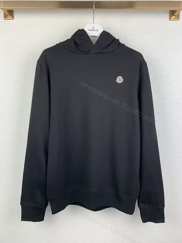 View 1 of Black Premium Minimalist Hoodie with Discrete Moncler Badge - Luxury Everyday Wear