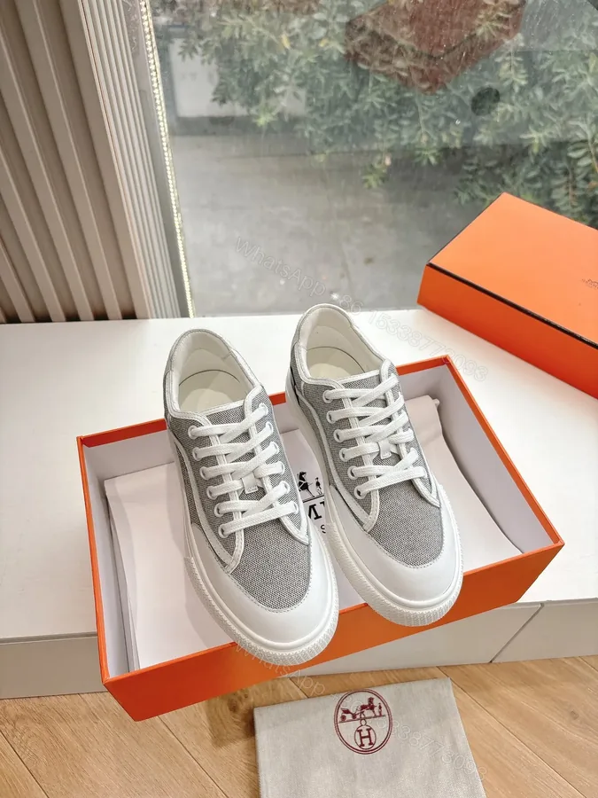 View 1 of Hermes Women White Gray Mesh Canvas Sneakers
