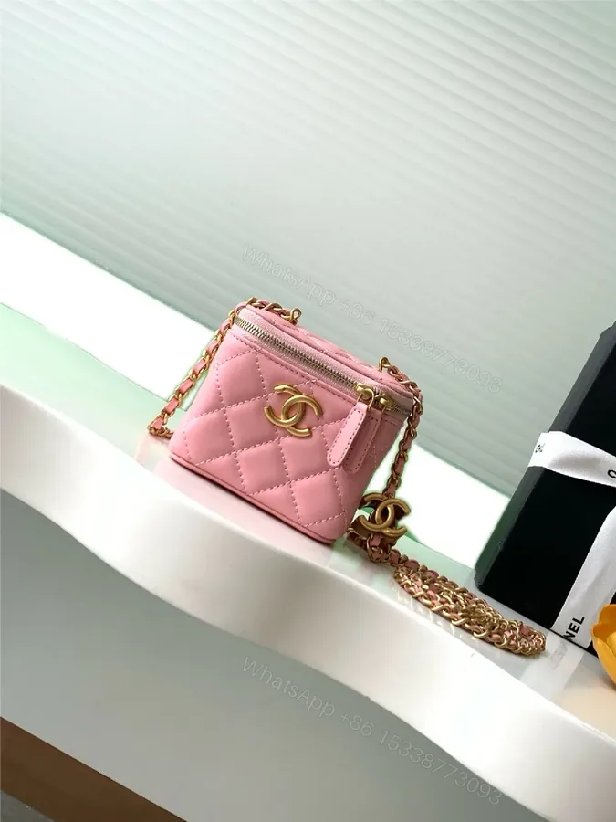 View 1 of Pink Quilted Camera Bag — Gold Hardware, Luxe Mini Satchel