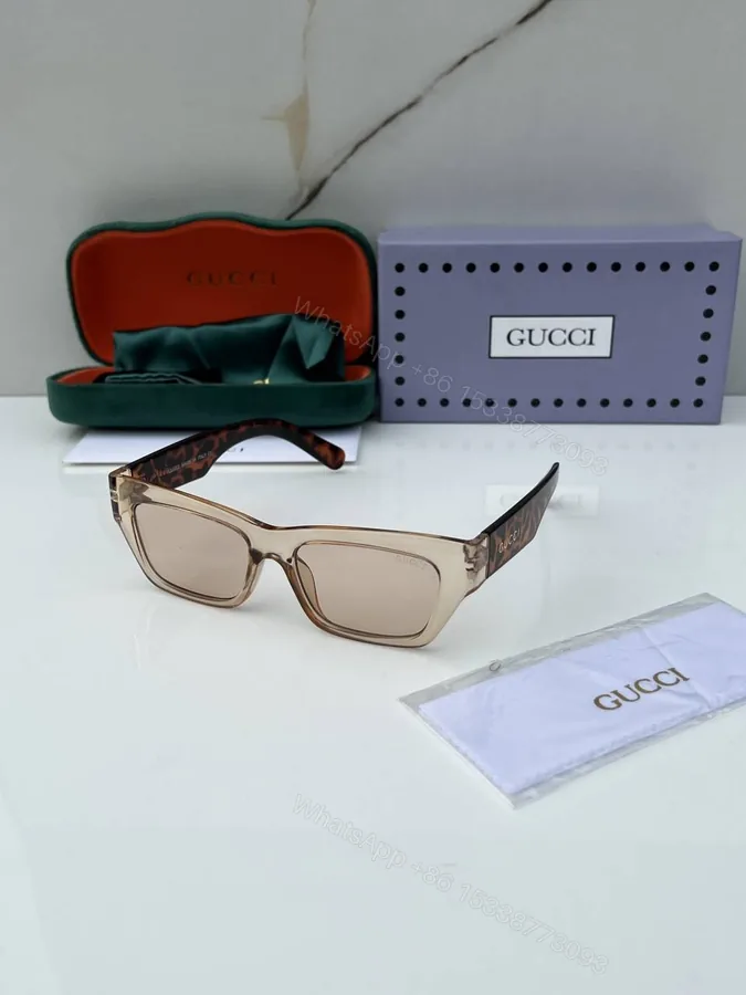 View 1 of First Copy Gucci Rectangular Sunglasses Beige Transparent Frame Brown Lens