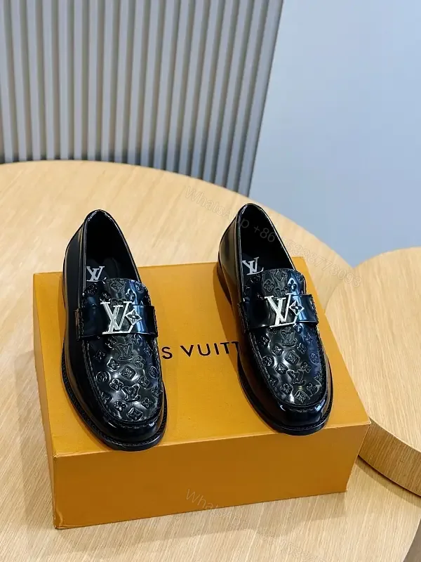 View 1 of Black Leather Loafer with LV Monogram Buckle, Men’s Shoes