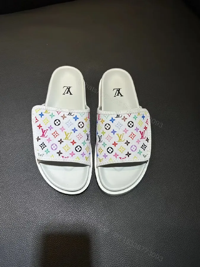 View 1 of Multicolor LV-Patterned Slip-On Sandals with Cushioned Comfort