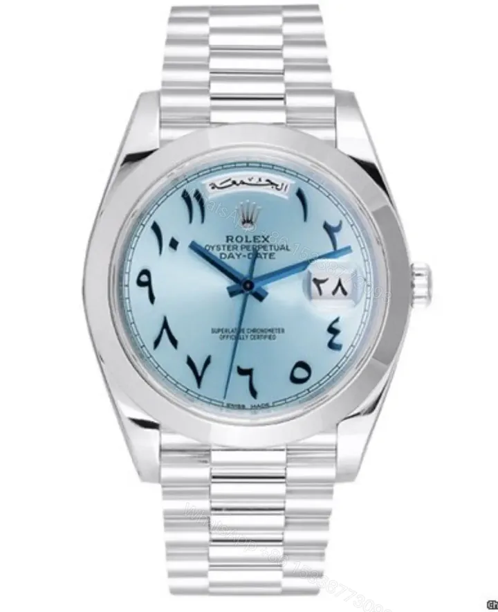 View 1 of Swiss Clone Replica Rolex Day Date Ice Blue Arabic Dial Platinum