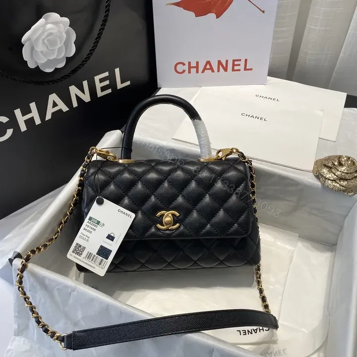 View 1 of Black Quilted Lambskin Flap Bag - Gold CC Hardware, Crossbody Style