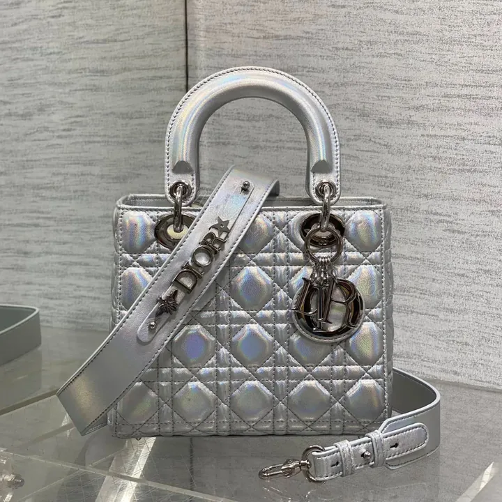 View 1 of Christian Dior metallic silver Cannage lambskin
