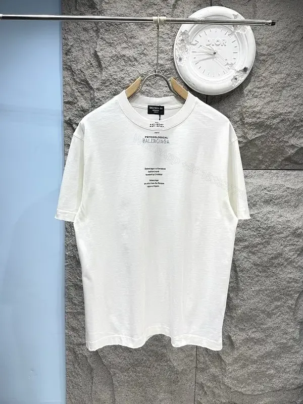 View 1 of White Cotton Crew-Neck T-shirt: Psychological Balenciaga Print