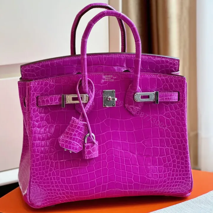 View 1 of HN 25 Purple Genuine Crocodile Leather Palladium Hardware