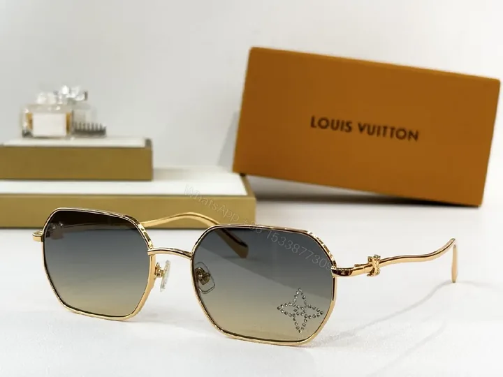 View 1 of Gold-Frame Sunglasses with Gradient Lenses and Diamond Accents, Luxury Style