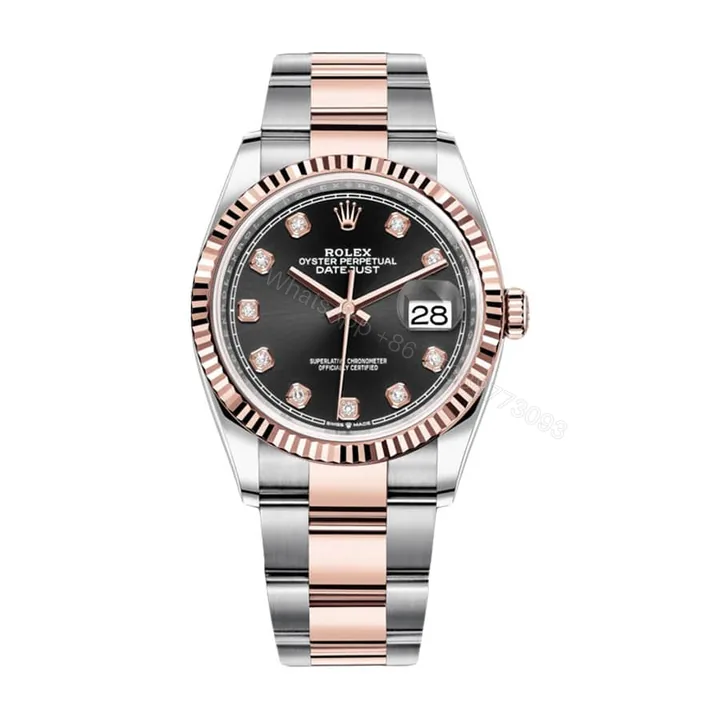 View 1 of Rolex Datejust 126231 Super Clone Everose Rolesor Black Diamond Dial 36mm