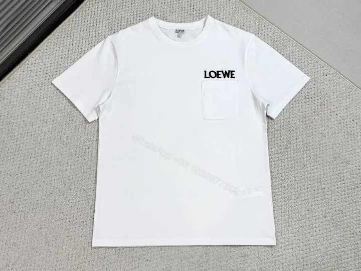 View 1 of White Cotton Pocket Tee with Subtle LOEWE Logo, Classic Fit