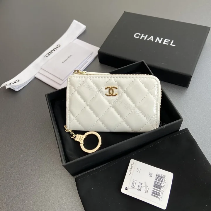 View 1 of 高仿Chanel*AP0221零錢包白色漆皮金扣免檢版