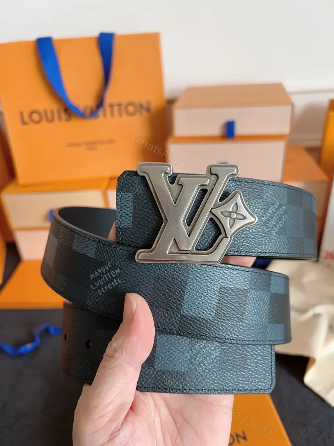 View 1 of Damier-Check Textured Belt with Bold LV Buckle