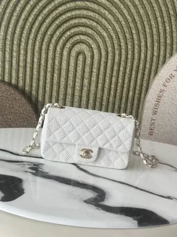 View 1 of Pearl-Gray Quilted Mini Shoulder Bag: Subtle Shine, All-Season Glam