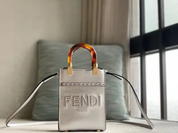 View 1 of Metallic Satchel with Tortoise Handle â€“ Fendi Roma Style Tote